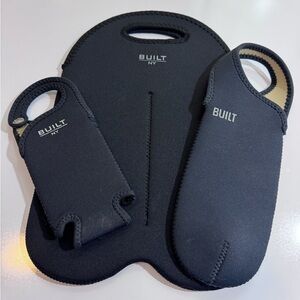 Built NY Black Neoprene wine Tote and Bottle Holder Set